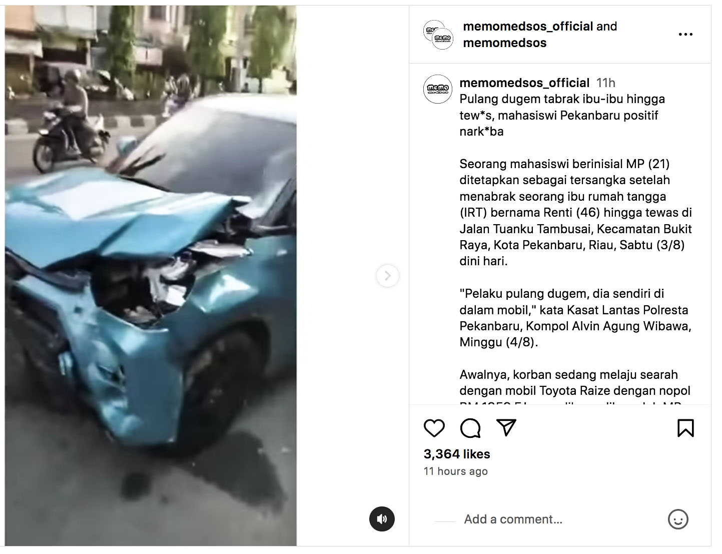 Pulang Dugem Mahasiswi di Pekanbaru Tabrak IRT Hingga Tewas