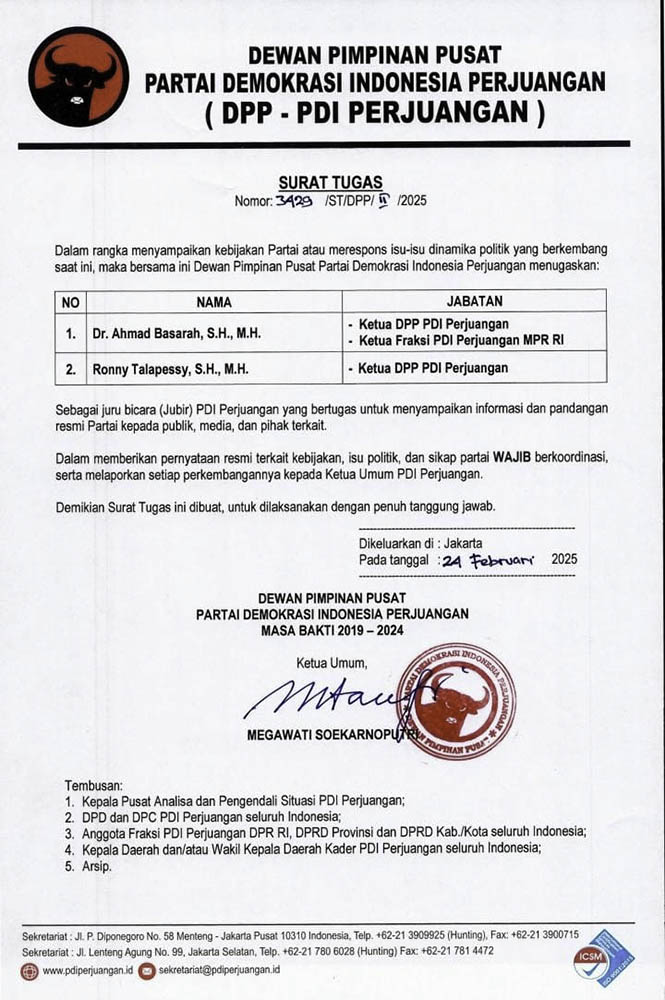 Ketua Umum PDIP Megawati, Tunjuk Ahmad Basarah dan Ronny Talapessy sebagai Juru Bicara Partai